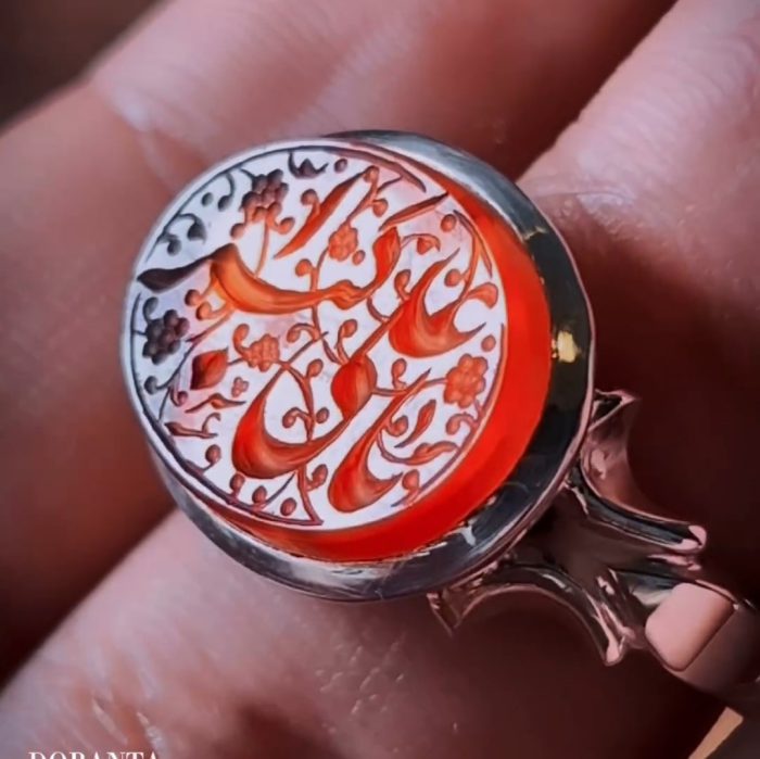 انگشتر عقیق پرتغــالی خراسان «یا‌علی‌اکبر» - Image 4