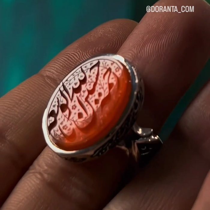 انگشتر عقیق پرتغالی «یا‌رحمةالله‌الواسعه‌حسین» - Image 5